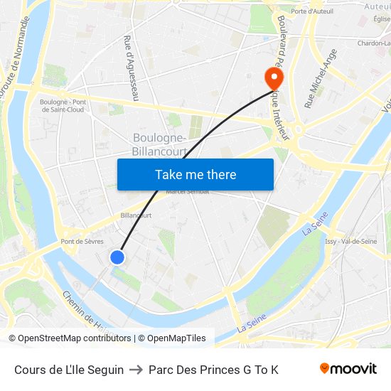 Cours de L'Ile Seguin to Parc Des Princes G To K map