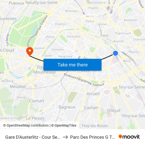 Gare D'Austerlitz - Cour Seine to Parc Des Princes G To K map