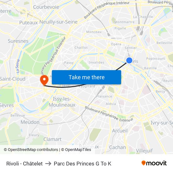 Rivoli - Châtelet to Parc Des Princes G To K map