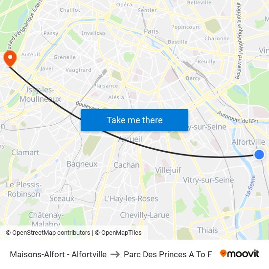 Maisons-Alfort - Alfortville to Parc Des Princes A To F map
