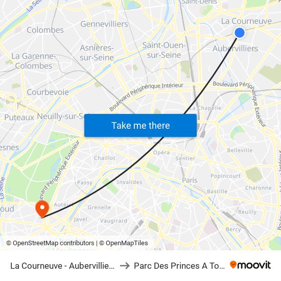 La Courneuve - Aubervilliers to Parc Des Princes A To F map