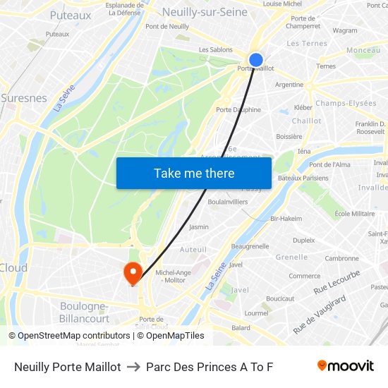 Neuilly Porte Maillot to Parc Des Princes A To F map