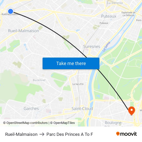 Rueil-Malmaison to Parc Des Princes A To F map