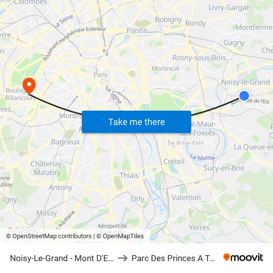 Noisy-Le-Grand - Mont D'Est to Parc Des Princes A To F map