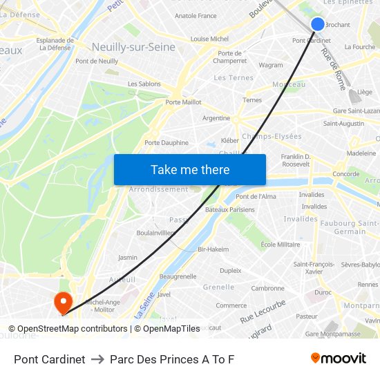 Pont Cardinet to Parc Des Princes A To F map