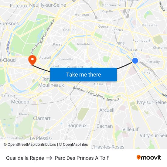 Quai de la Rapée to Parc Des Princes A To F map