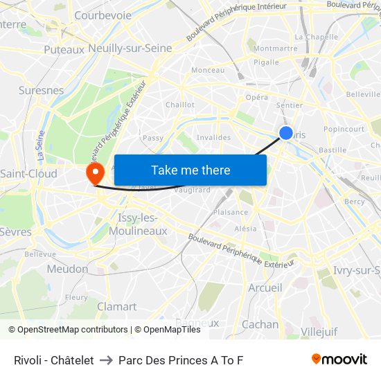 Rivoli - Châtelet to Parc Des Princes A To F map