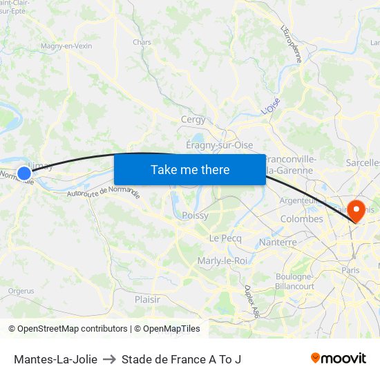 Mantes-La-Jolie to Stade de France A To J map