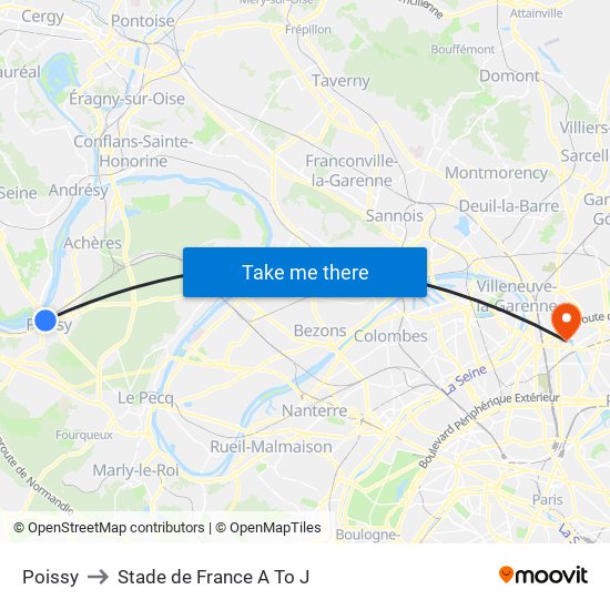 Poissy to Stade de France A To J map