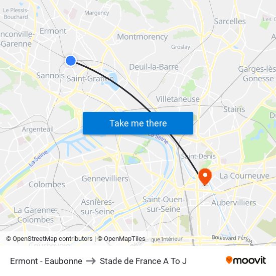 Ermont - Eaubonne to Stade de France A To J map