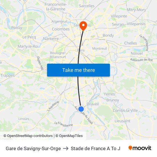 Gare de Savigny-Sur-Orge to Stade de France A To J map