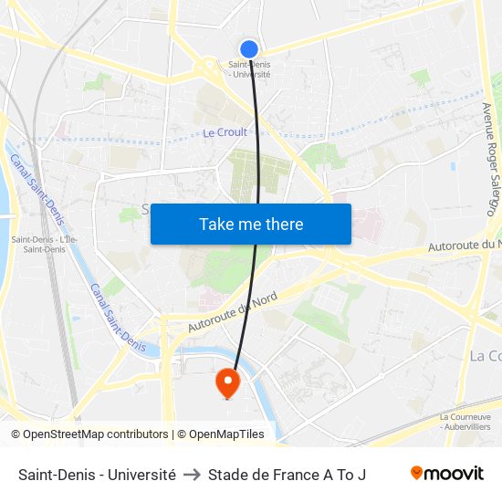 Saint-Denis - Université to Stade de France A To J map