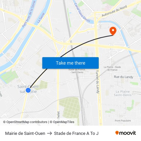 Mairie de Saint-Ouen to Stade de France A To J map