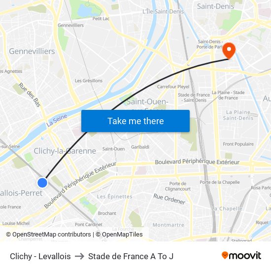 Clichy - Levallois to Stade de France A To J map
