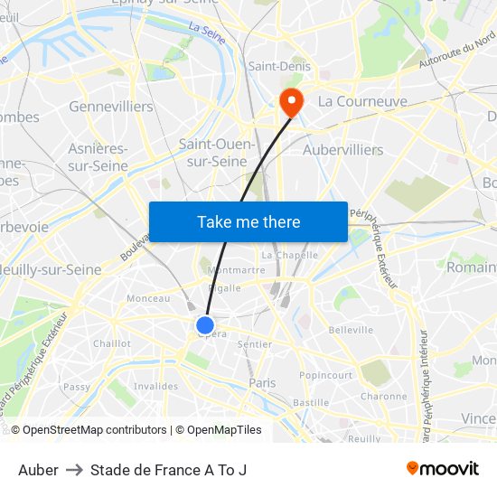 Auber to Stade de France A To J map