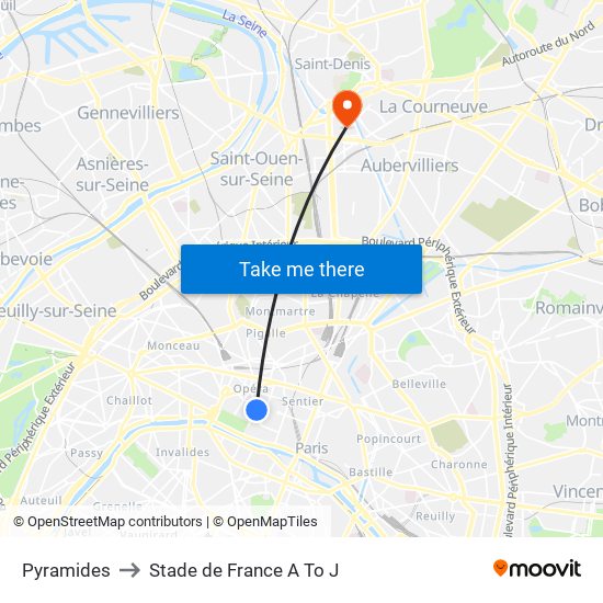 Pyramides to Stade de France A To J map