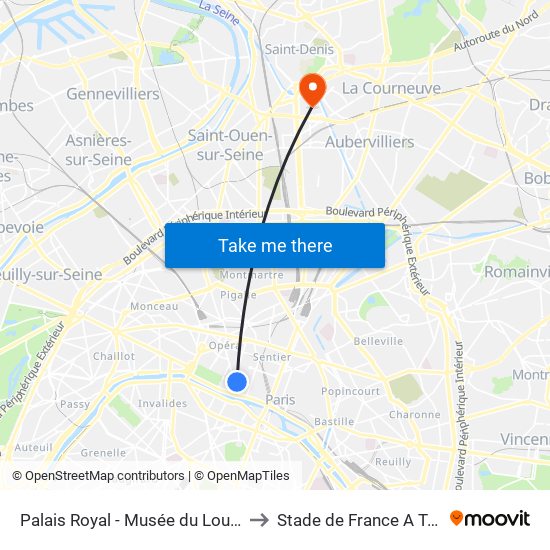 Palais Royal - Musée du Louvre to Stade de France A To J map