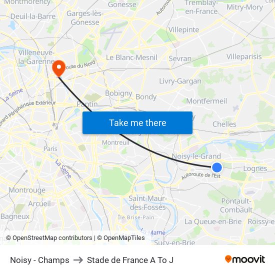 Noisy - Champs to Stade de France A To J map