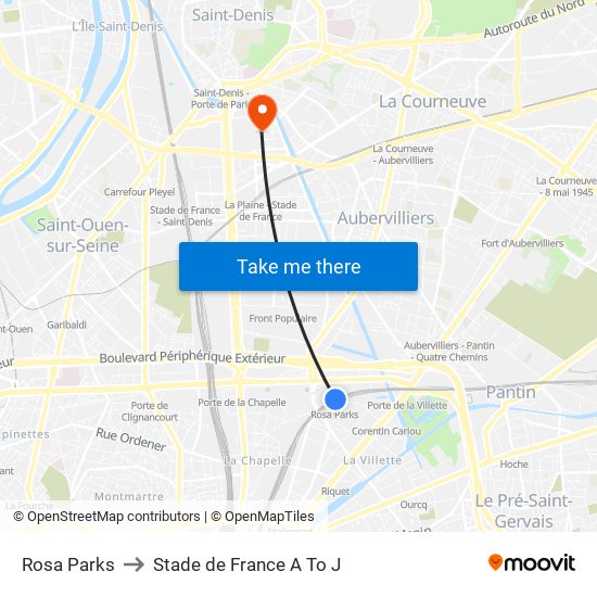 Rosa Parks to Stade de France A To J map