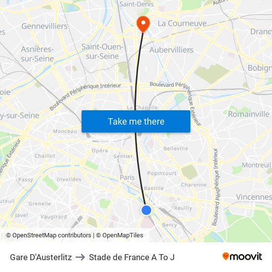 Gare D'Austerlitz to Stade de France A To J map