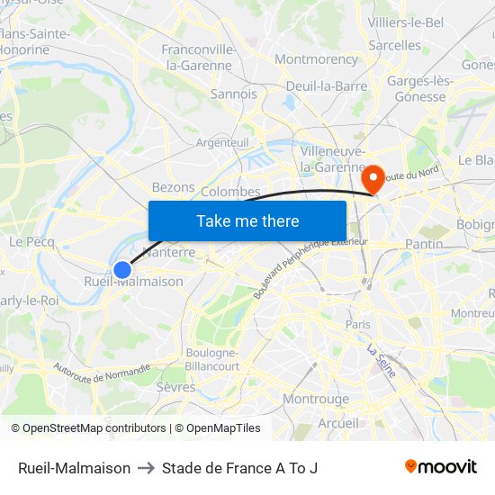 Rueil-Malmaison to Stade de France A To J map