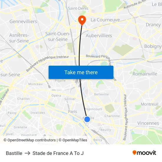 Bastille to Stade de France A To J map