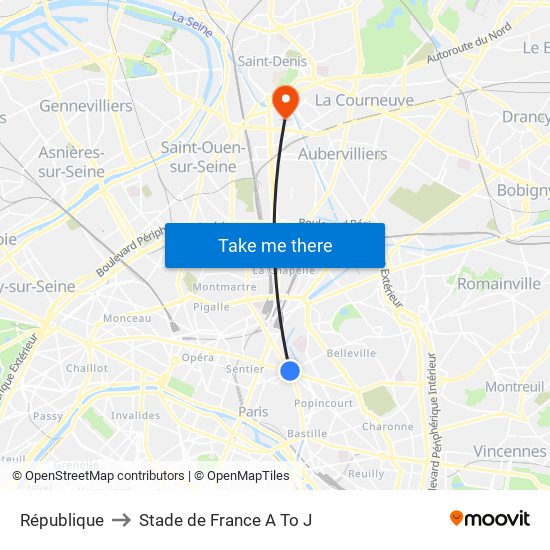 République to Stade de France A To J map
