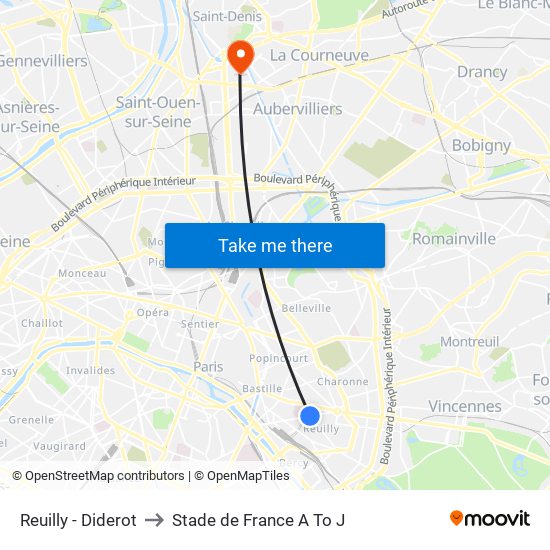 Reuilly - Diderot to Stade de France A To J map