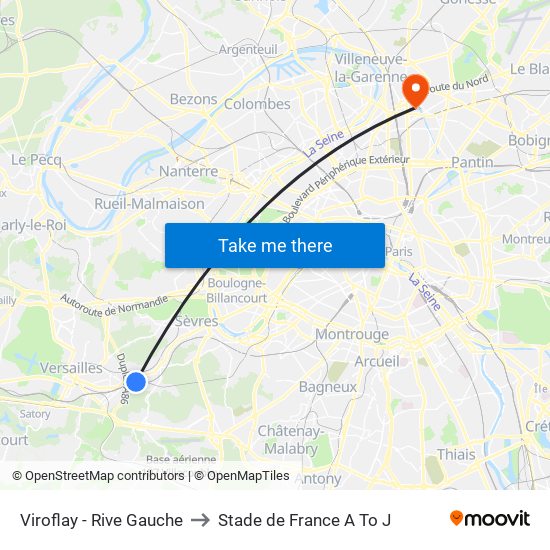 Viroflay - Rive Gauche to Stade de France A To J map