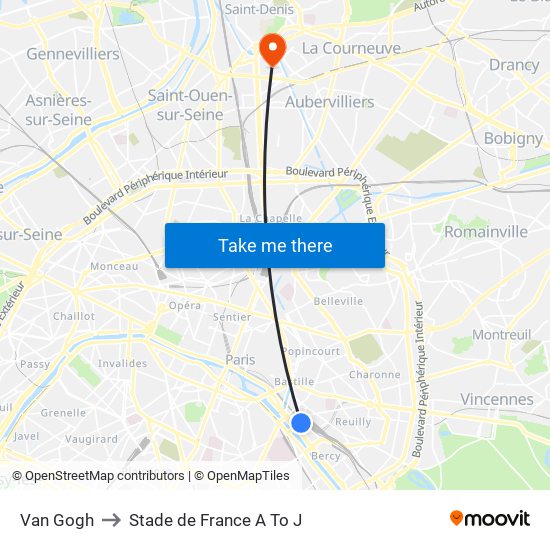 Van Gogh to Stade de France A To J map