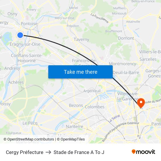 Cergy Préfecture to Stade de France A To J map