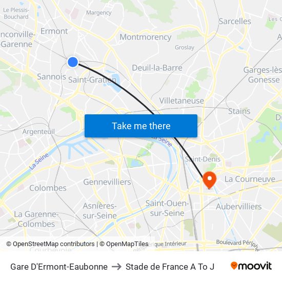 Gare D'Ermont-Eaubonne to Stade de France A To J map
