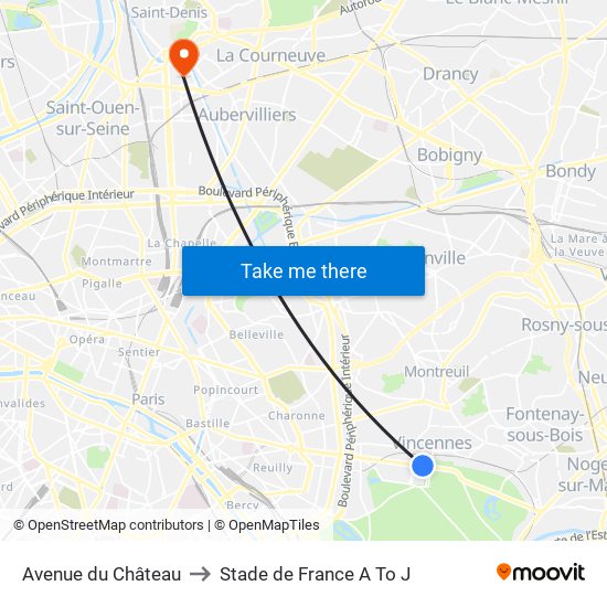 Avenue du Château to Stade de France A To J map