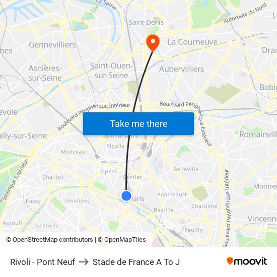 Rivoli - Pont Neuf to Stade de France A To J map