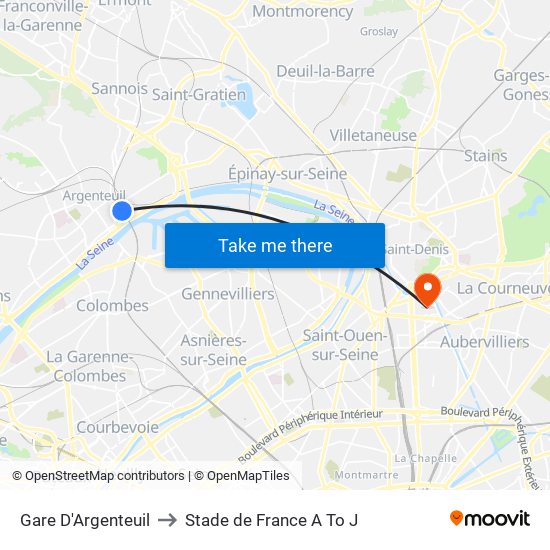 Gare D'Argenteuil to Stade de France A To J map
