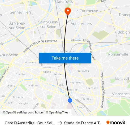 Gare D'Austerlitz - Cour Seine to Stade de France A To J map