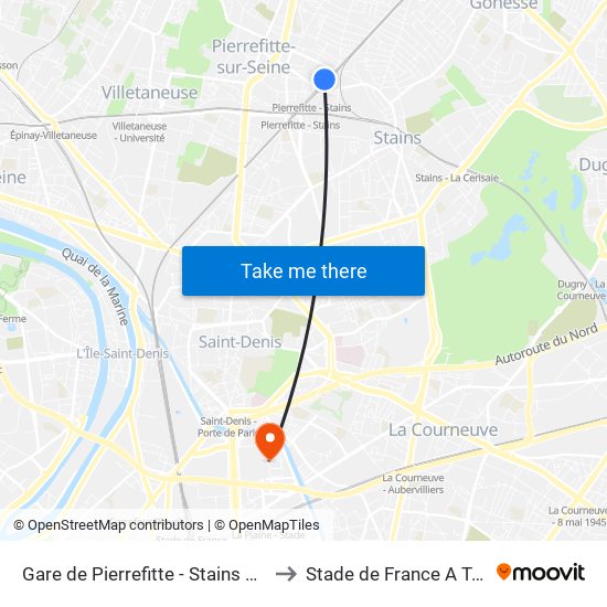 Gare de Pierrefitte - Stains RER to Stade de France A To J map