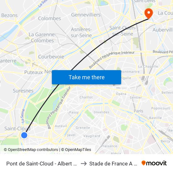 Pont de Saint-Cloud - Albert Kahn to Stade de France A To J map