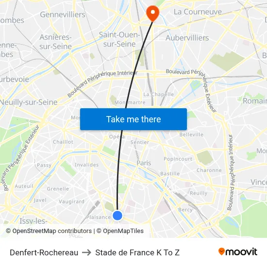 Denfert-Rochereau to Stade de France K To Z map