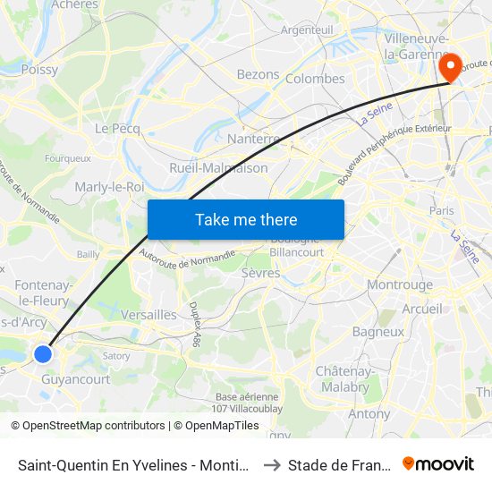 Saint-Quentin En Yvelines - Montigny-Le-Bretonneux to Stade de France K To Z map