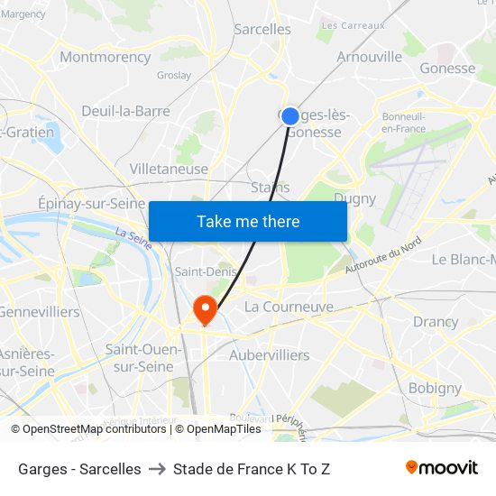 Garges - Sarcelles to Stade de France K To Z map