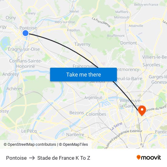 Pontoise to Stade de France K To Z map