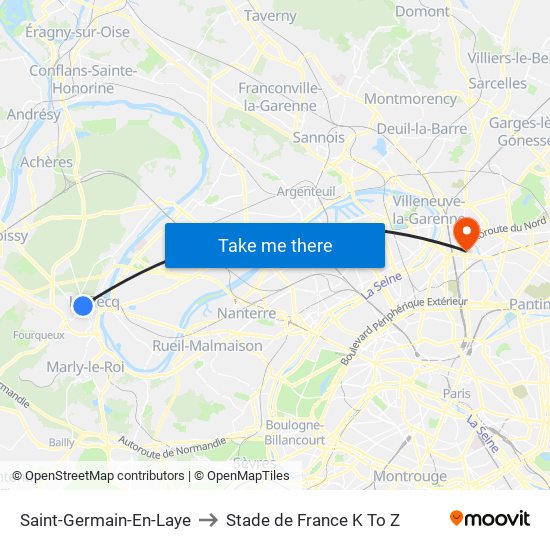 Saint-Germain-En-Laye to Stade de France K To Z map