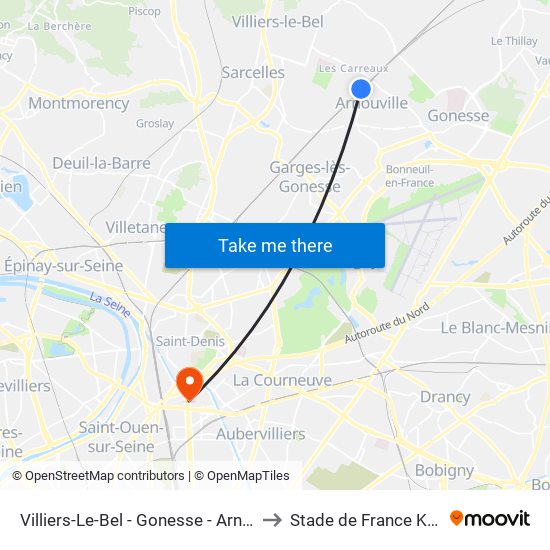 Villiers-Le-Bel - Gonesse - Arnouville to Stade de France K To Z map
