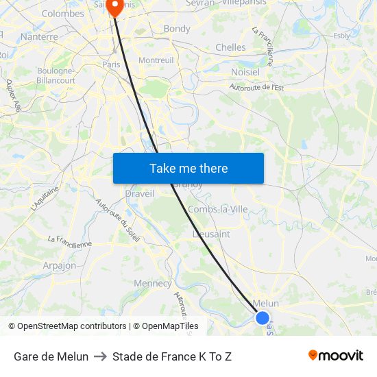 Gare de Melun to Stade de France K To Z map