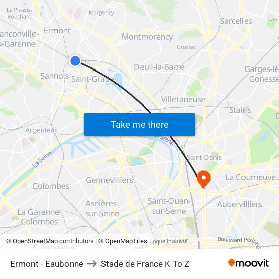 Ermont - Eaubonne to Stade de France K To Z map