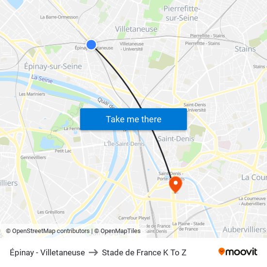 Épinay - Villetaneuse to Stade de France K To Z map