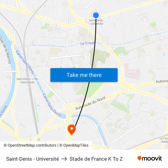 Saint-Denis - Université to Stade de France K To Z map