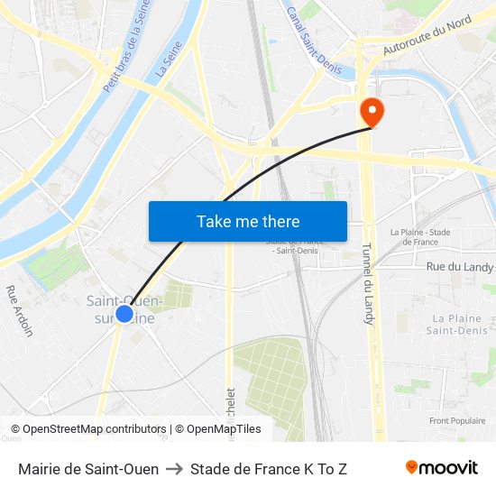 Mairie de Saint-Ouen to Stade de France K To Z map