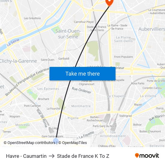 Havre - Caumartin to Stade de France K To Z map